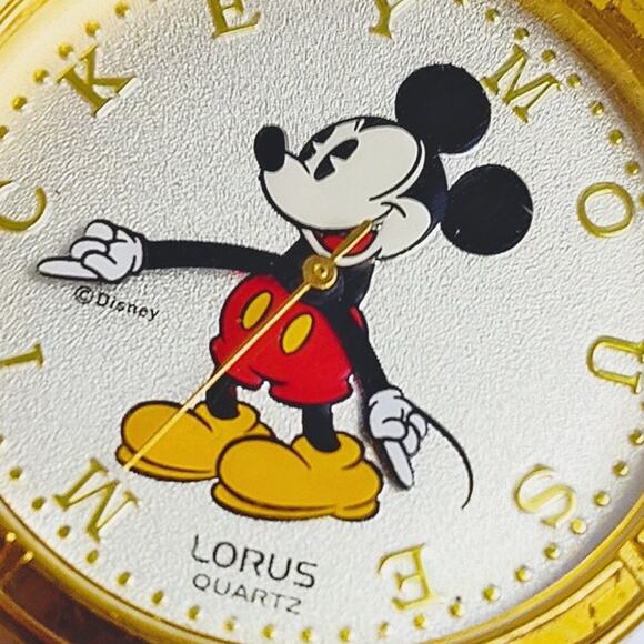 Disney Lorus Mickey Mouse Gold-Toned Watch Black Band Rare main image 7